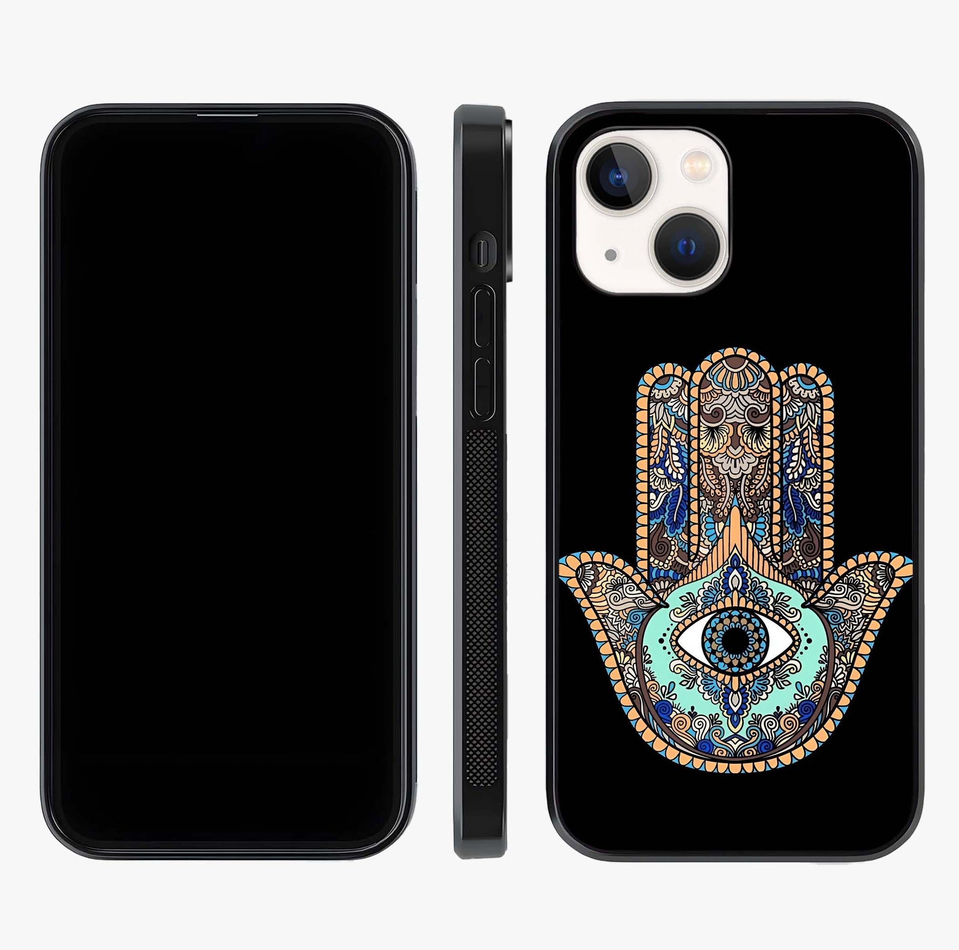 Mystic Hamsa Eye Glass Case displayed upright for full design visibility and premium finish.