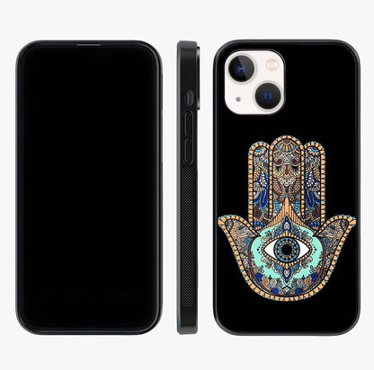Mystic Hamsa Eye Glass Case displayed upright for full design visibility and premium finish.
