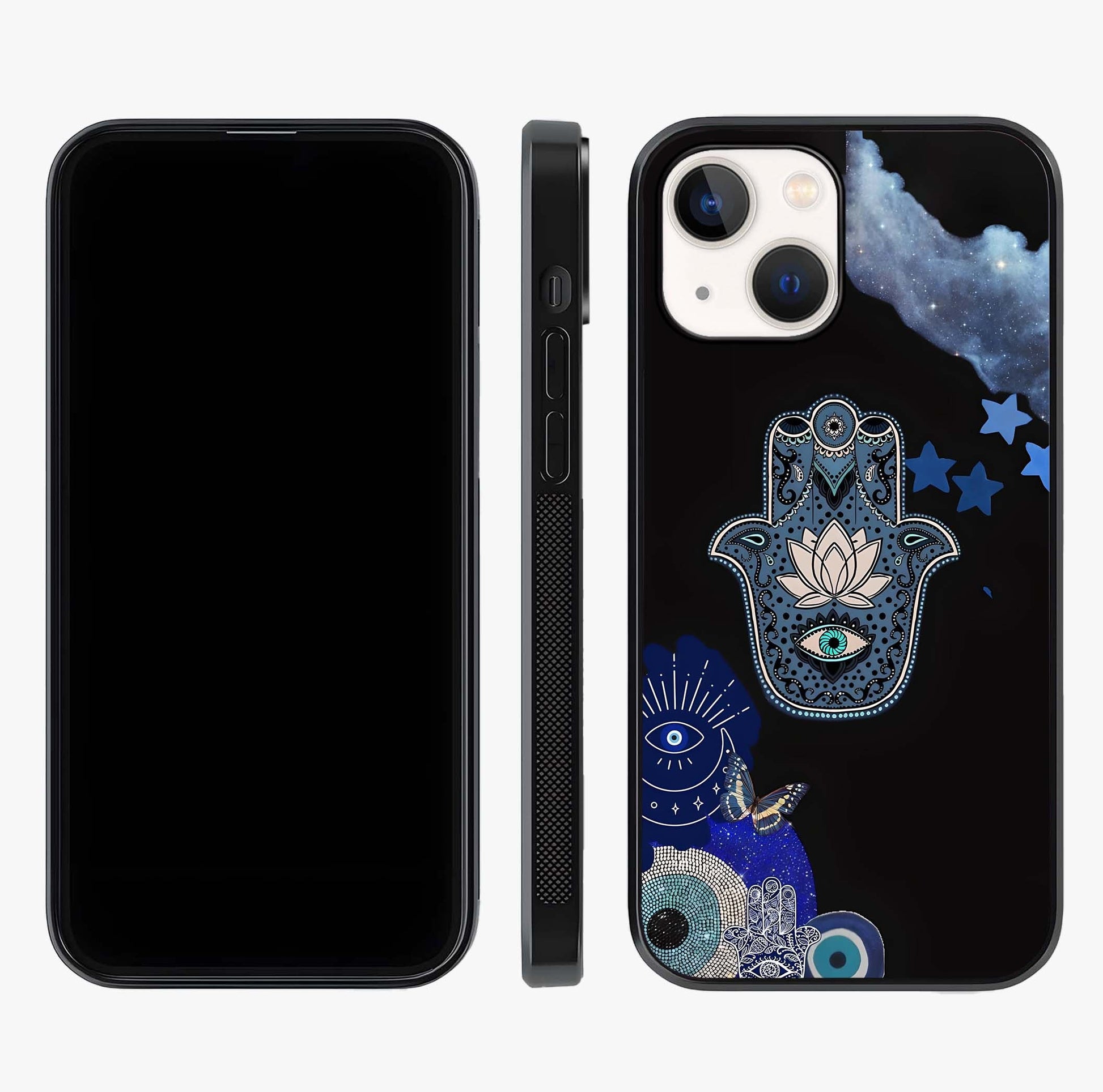 Mystic Hand Aura Glass Case displayed upright for full design visibility and premium finish.
