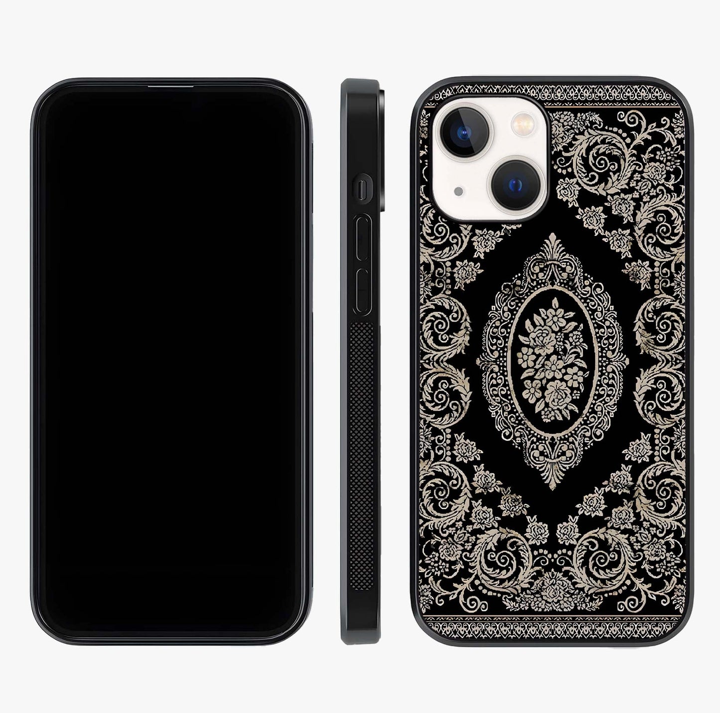 Noir Bloom Elegance Glass Case displayed upright for full design visibility and premium finish.