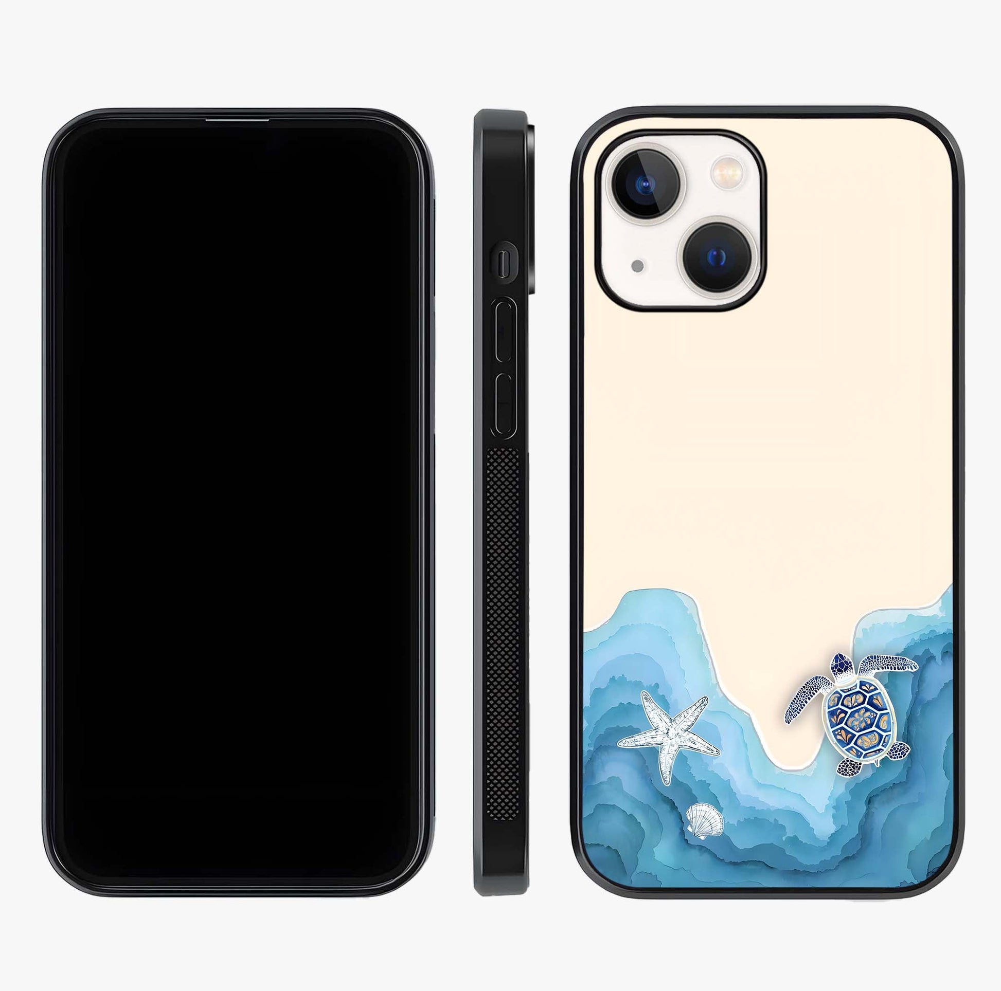 Ocean Drift Turtle Glass Case displayed upright for full design visibility and premium finish.