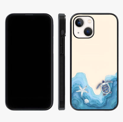 Ocean Drift Turtle Glass Case displayed upright for full design visibility and premium finish.