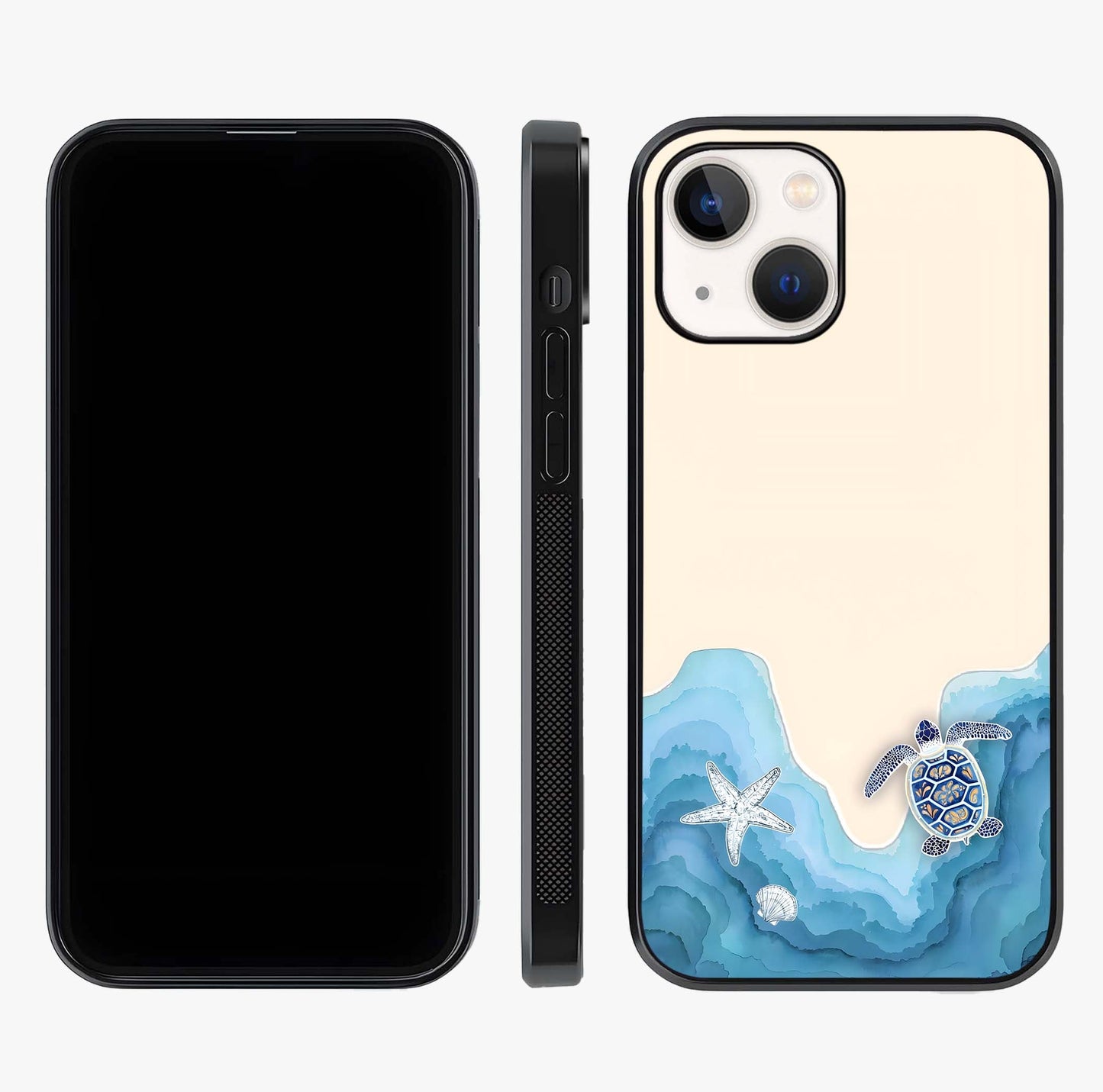 Ocean Drift Turtle Glass Case displayed upright for full design visibility and premium finish.