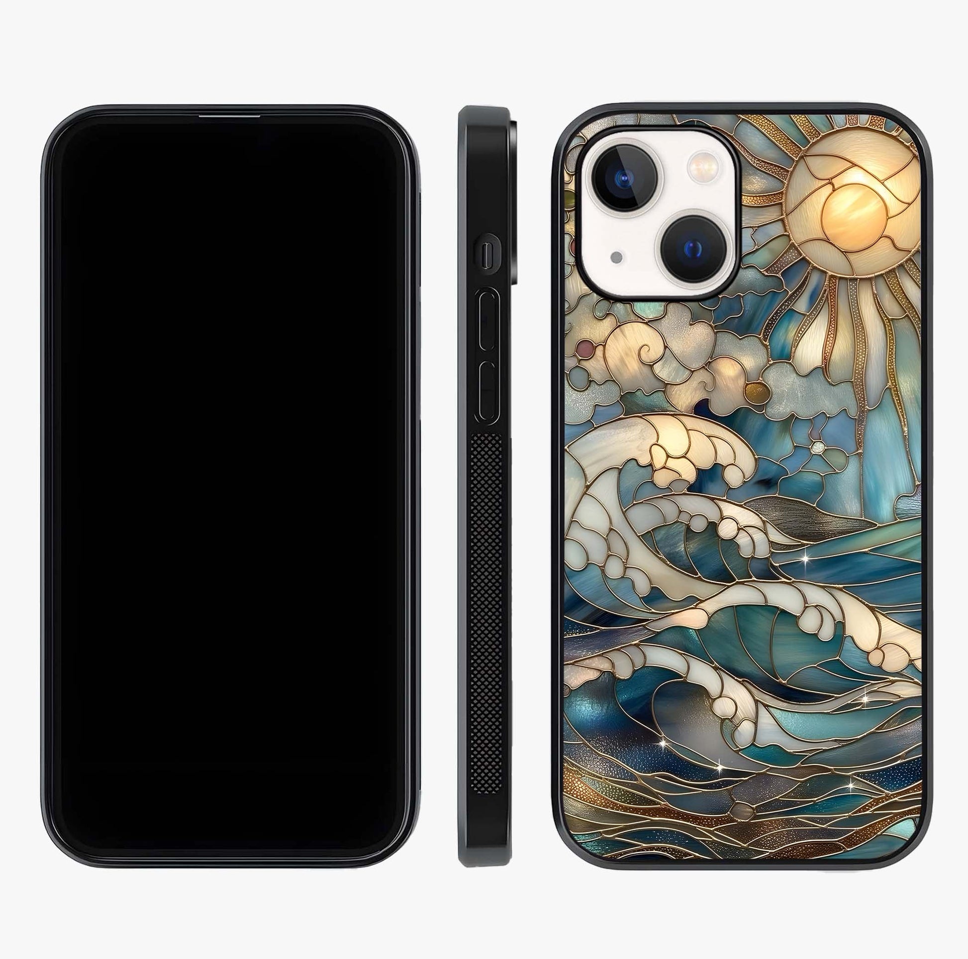 Oceanic Stained Printed Glass Case displayed upright for full design visibility and premium finish.