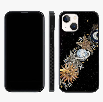 Pearls Universe Object Glass Case displayed upright for full design visibility and premium finish.