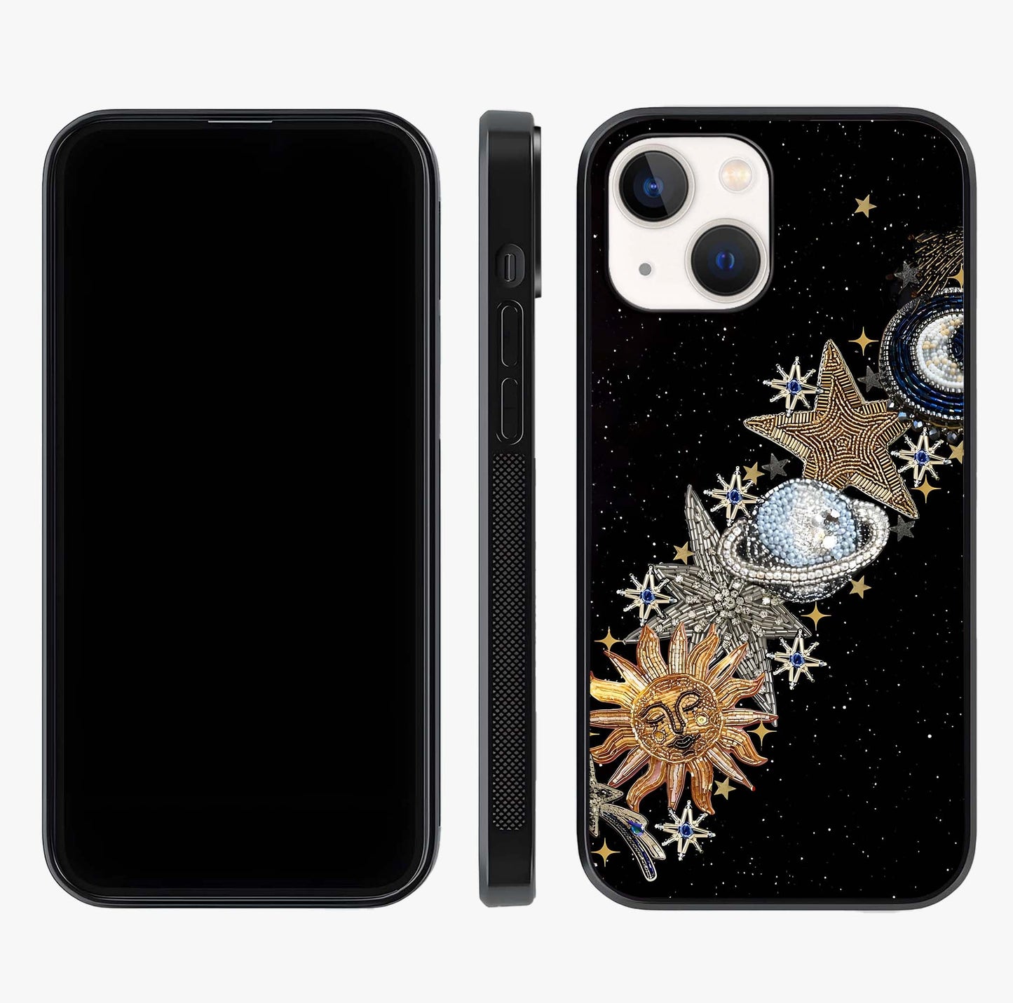 Pearls Universe Object Glass Case displayed upright for full design visibility and premium finish.