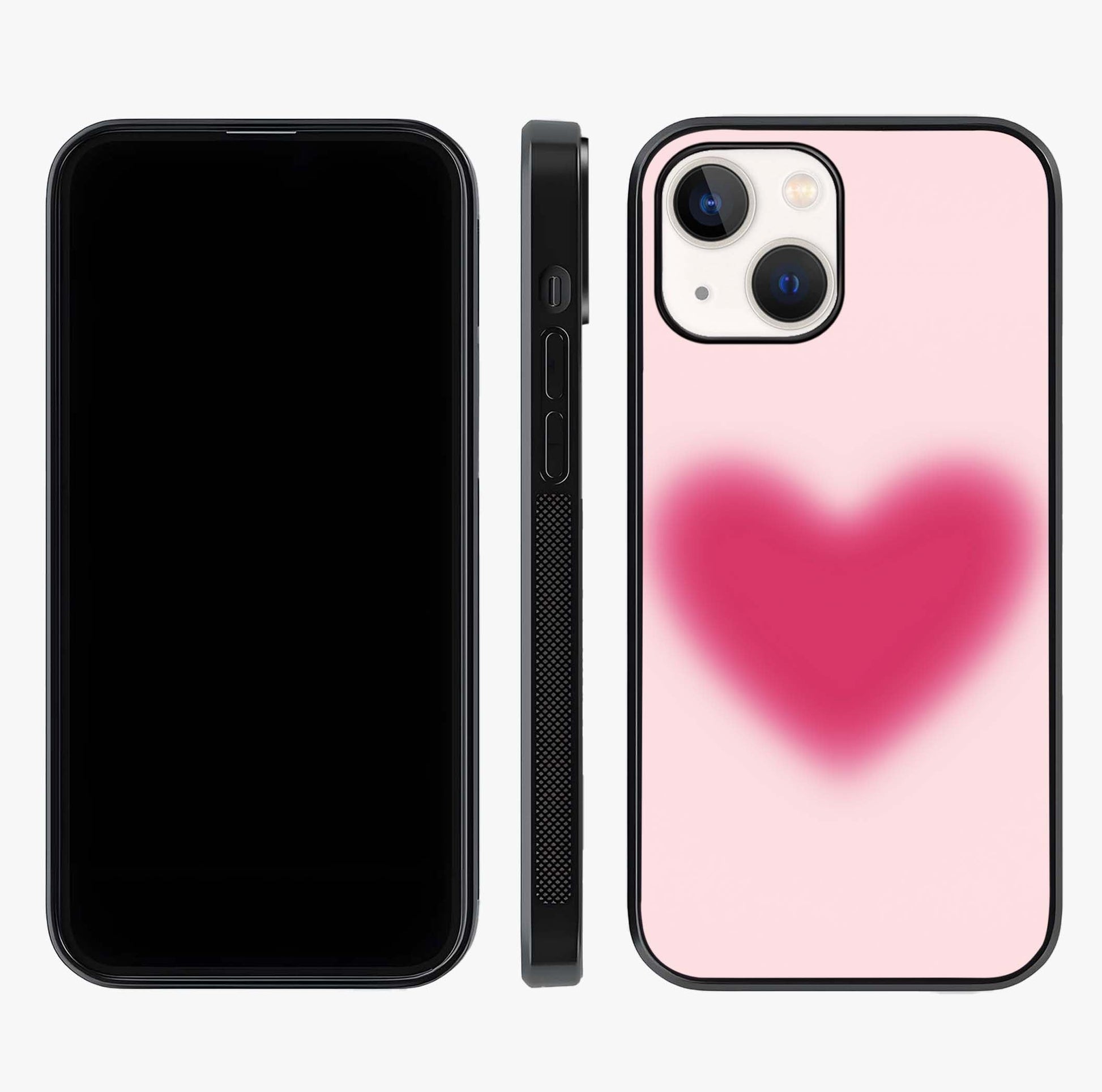 Pink Aura Heart Glass Case displayed upright for full design visibility and premium finish.