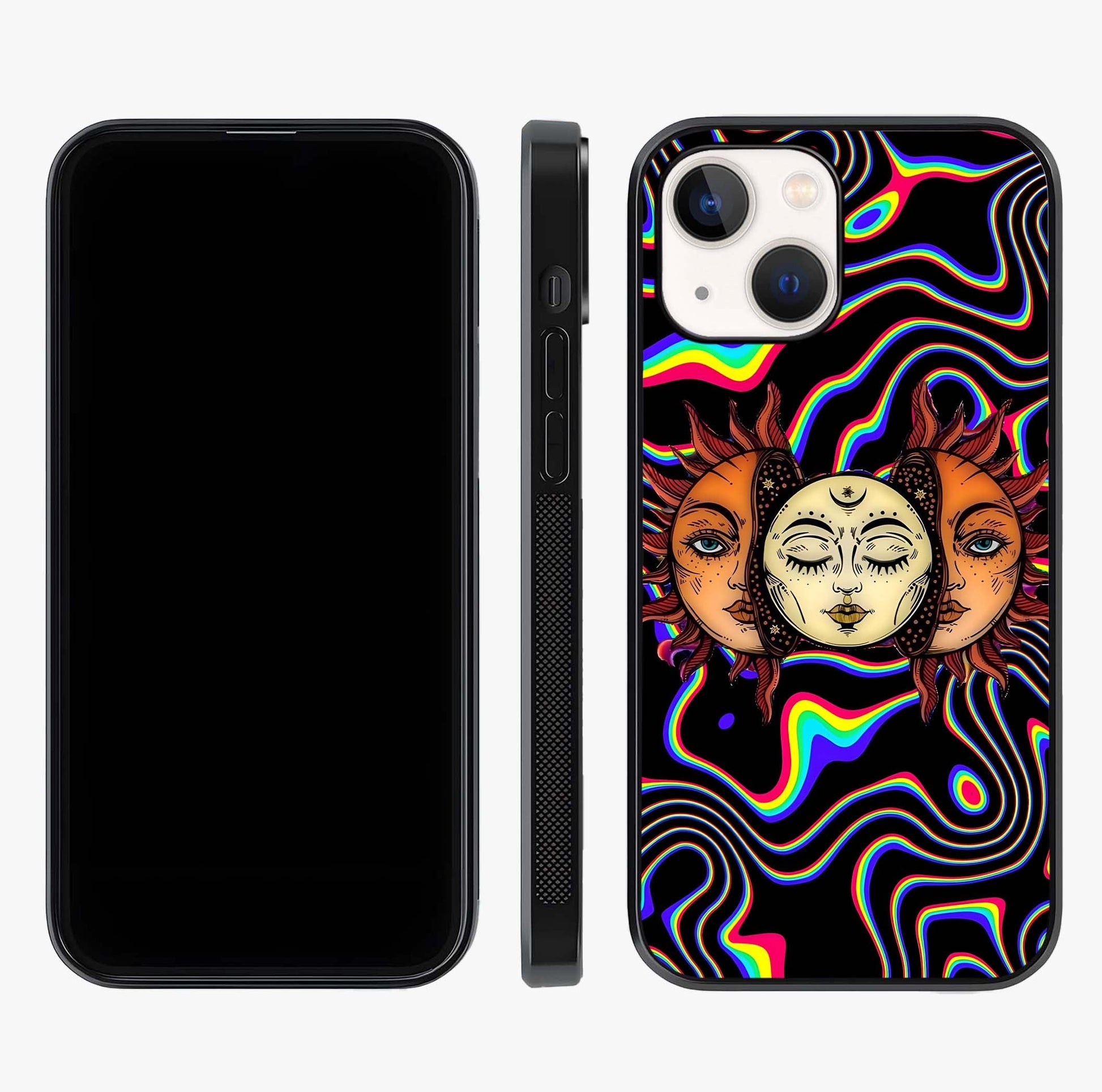 Psychedelic Sun Glass Case displayed upright for full design visibility and premium finish.