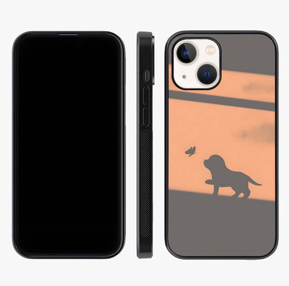 Puppy Shadow Art Glass Case displayed upright for full design visibility and premium finish.
