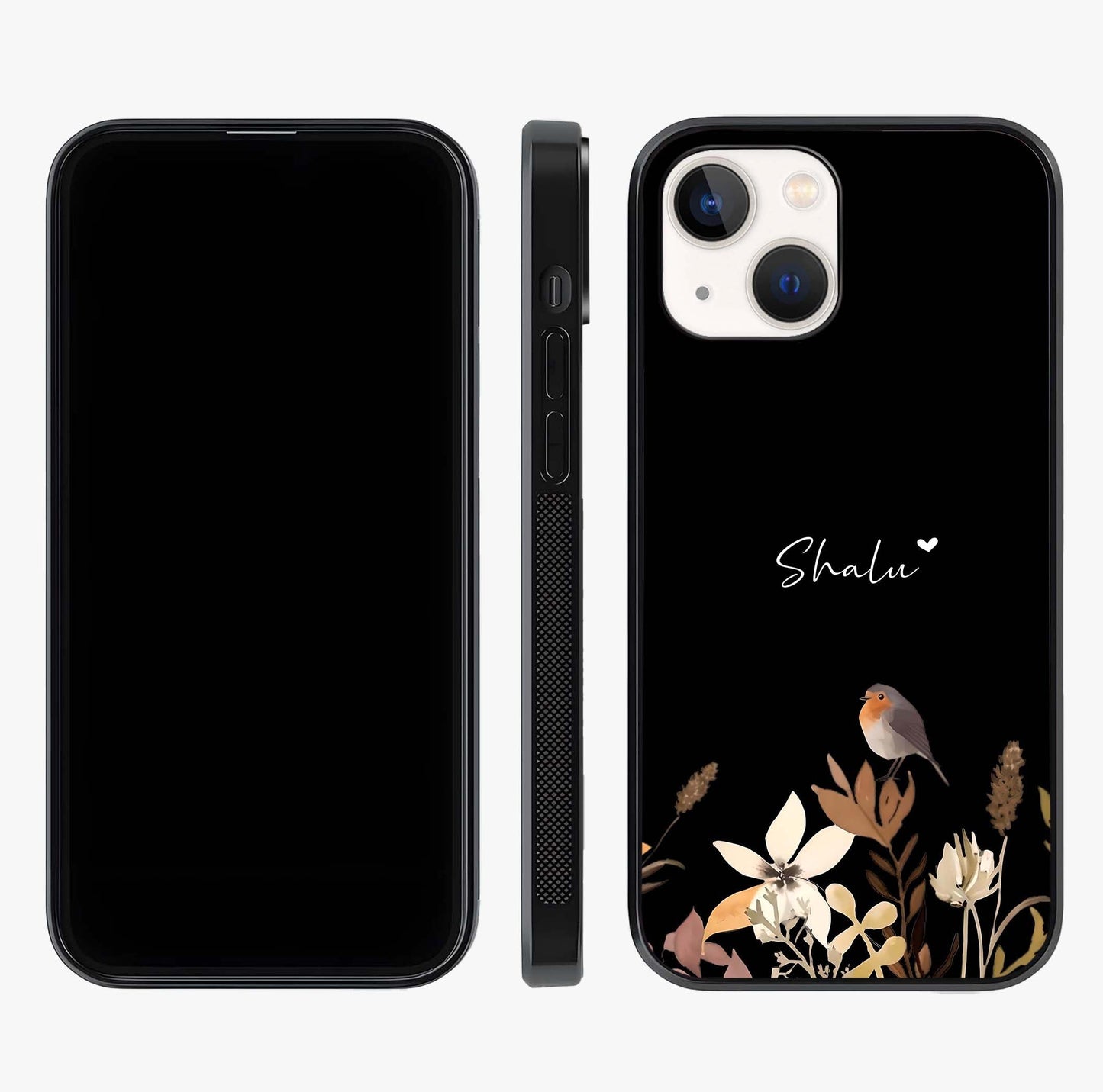 Quiet Garden Tune Custom Name Glass Case displayed upright for full design visibility and premium finish.