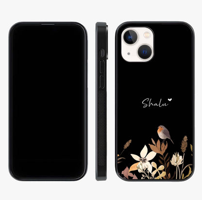 Quiet Garden Tune Custom Name Glass Case displayed upright for full design visibility and premium finish.