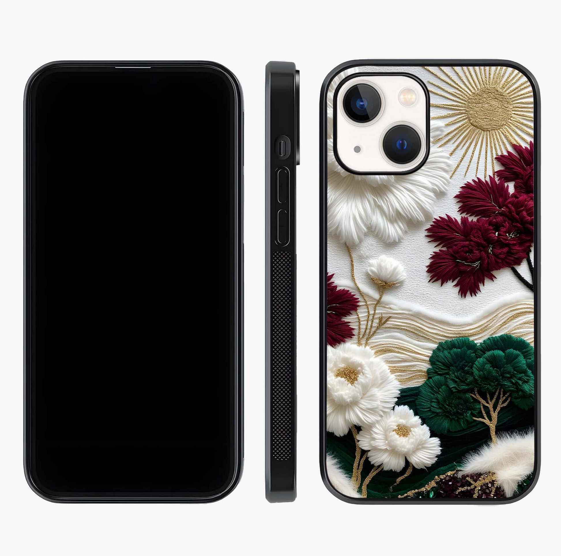 Radiant Bloom Elegance Glass Case displayed upright for full design visibility and premium finish.