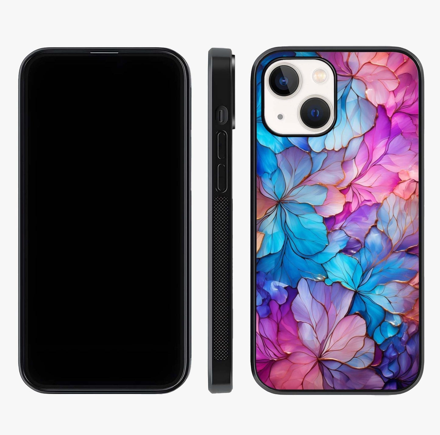 Radiant Floral Whirl Glass Case displayed upright for full design visibility and premium finish.