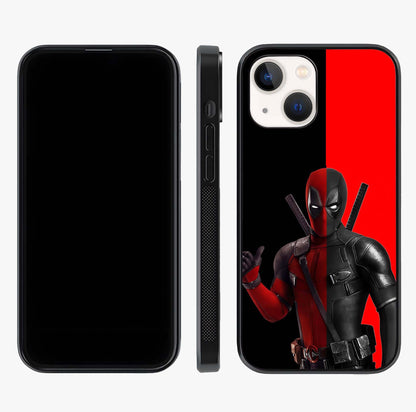Red & Black Deadpool Theme Glass Case displayed upright for full design visibility and premium finish.