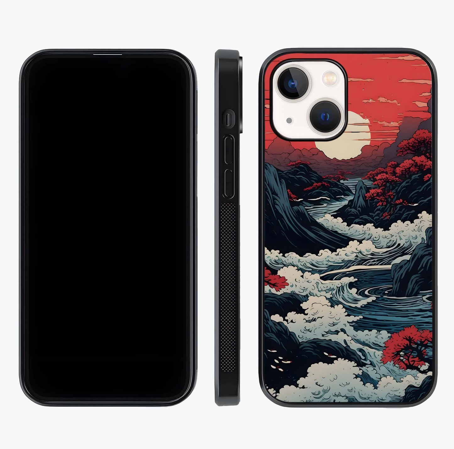 Red Sunset Scenery Glass Case displayed upright for full design visibility and premium finish.