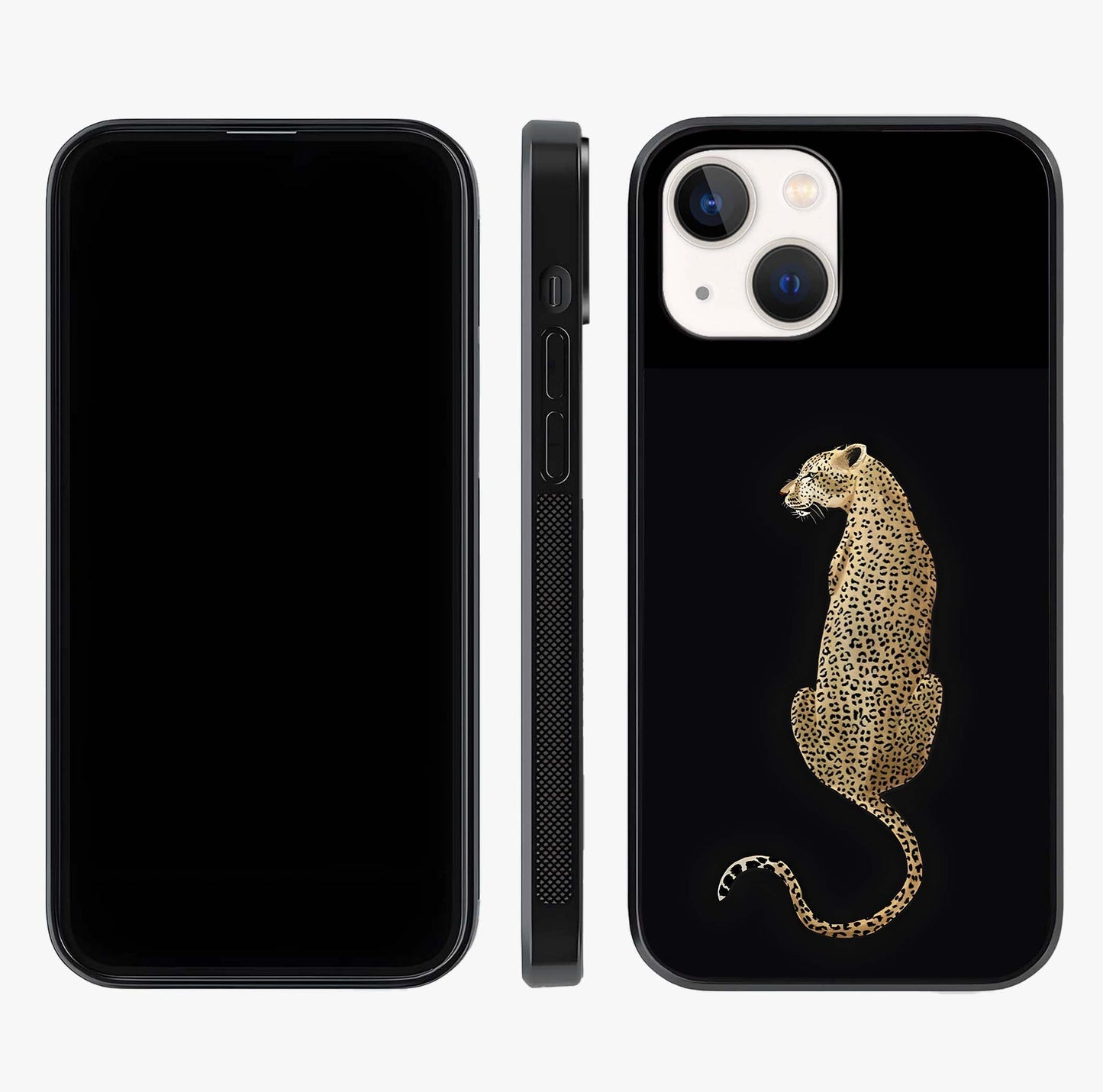 Regal Leopard Glass Case displayed upright for full design visibility and premium finish.
