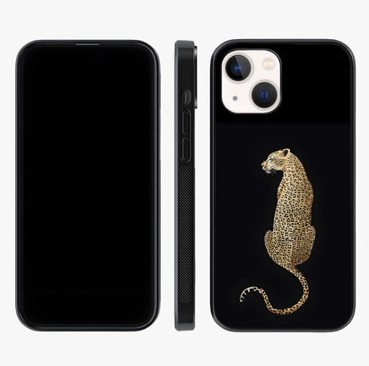 Regal Leopard Glass Case displayed upright for full design visibility and premium finish.