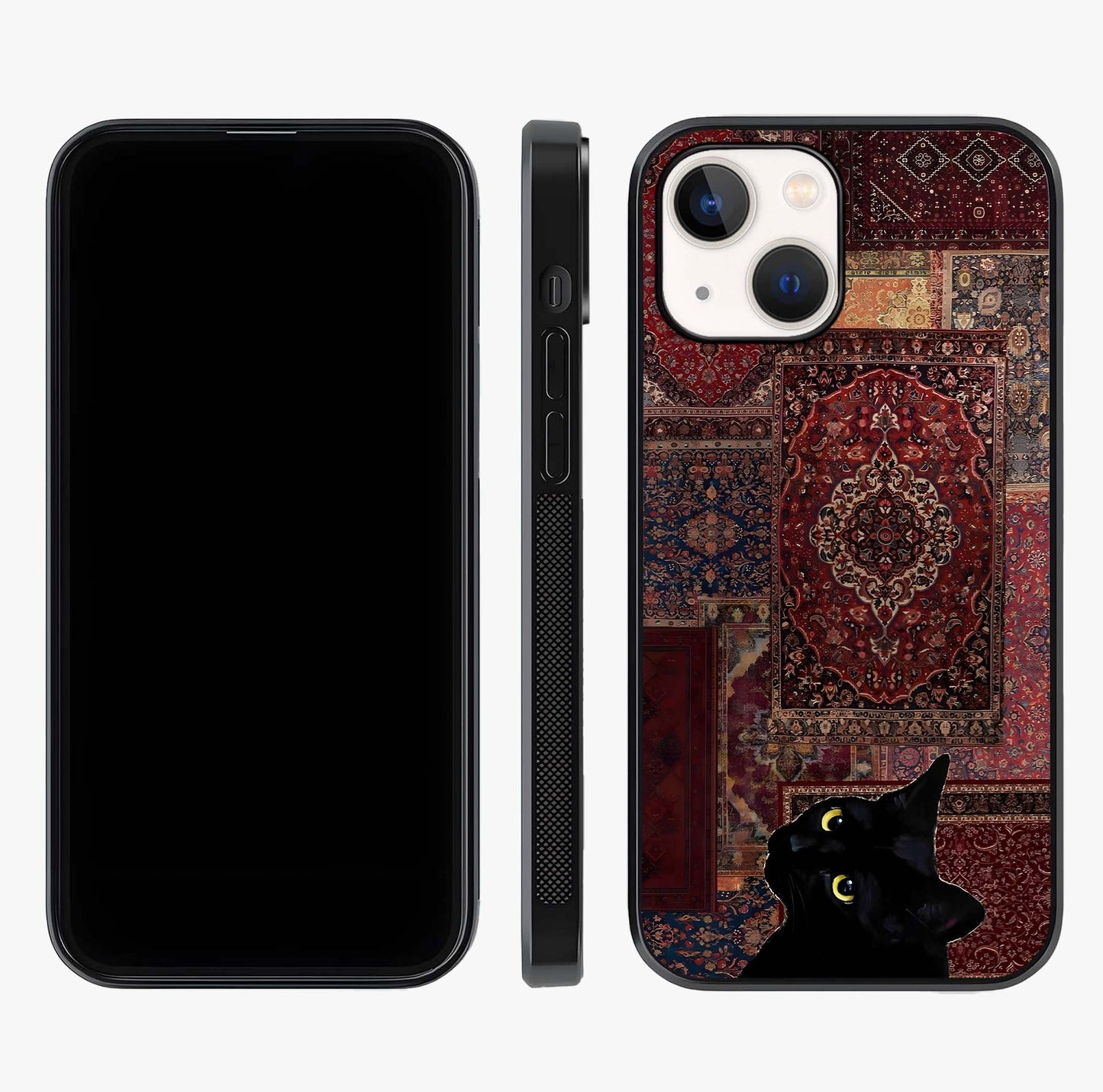 Regal Magic Cat Apple Glass Case displayed upright for full design visibility and premium finish.