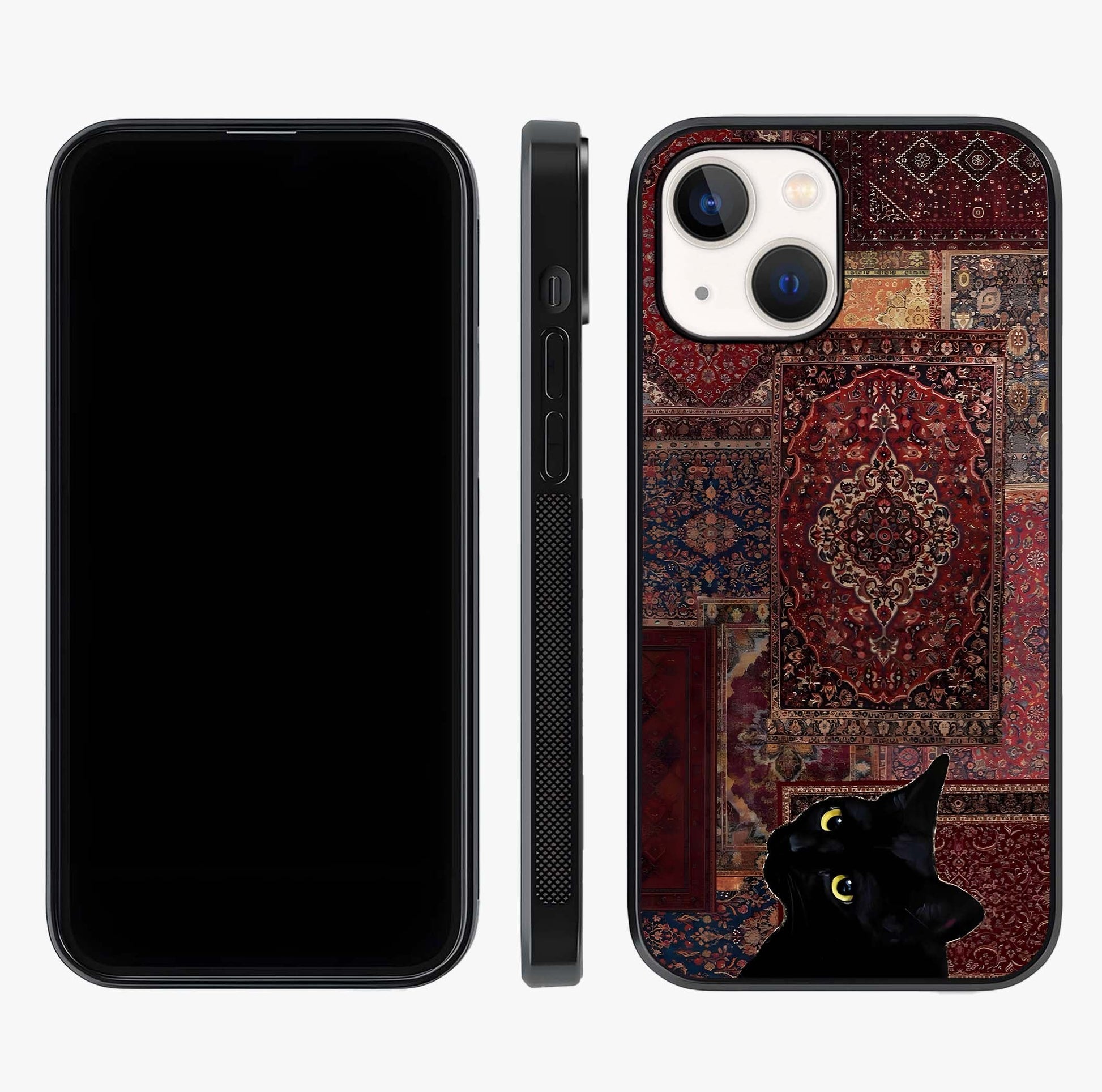Regal Magic Cat Apple Glass Case displayed upright for full design visibility and premium finish.