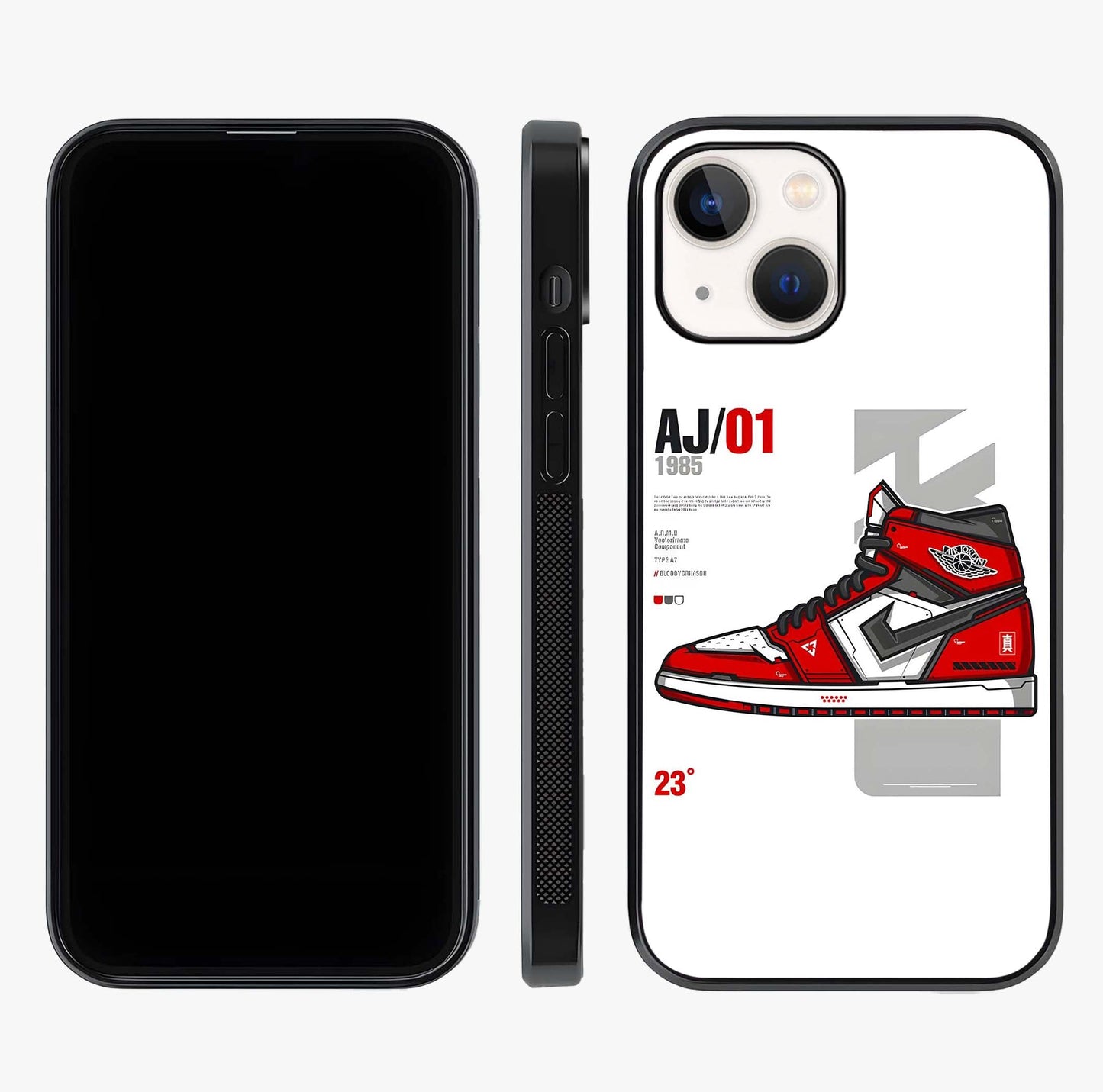 Retro Sneaker Blueprint Glass Case displayed upright for full design visibility and premium finish.