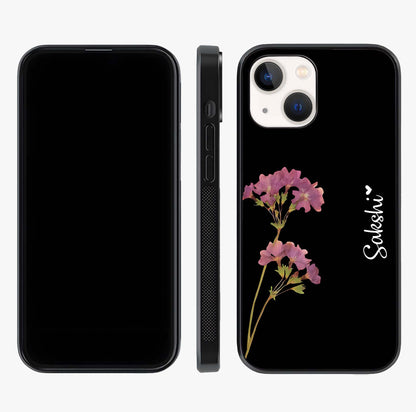 Riching Lavender Flower Custom Name Glass Case displayed upright for full design visibility and premium finish.