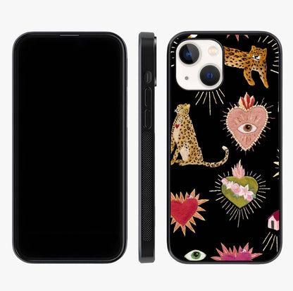 Sacred Jungle Heart Glass Case displayed upright for full design visibility and premium finish.