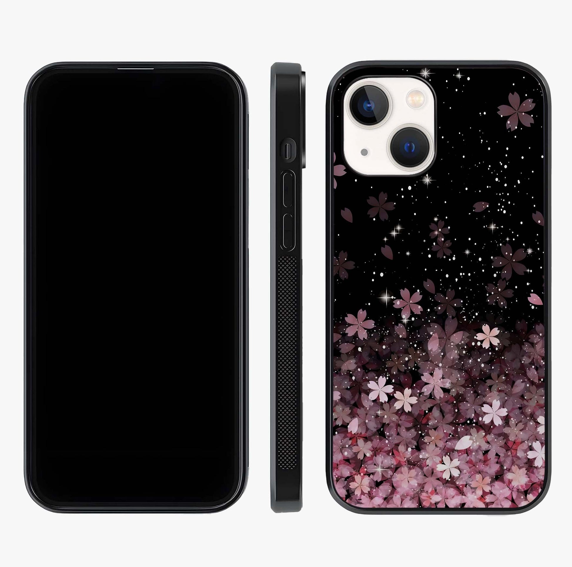 Small Starry Flowers Glass Case displayed upright for full design visibility and premium finish.