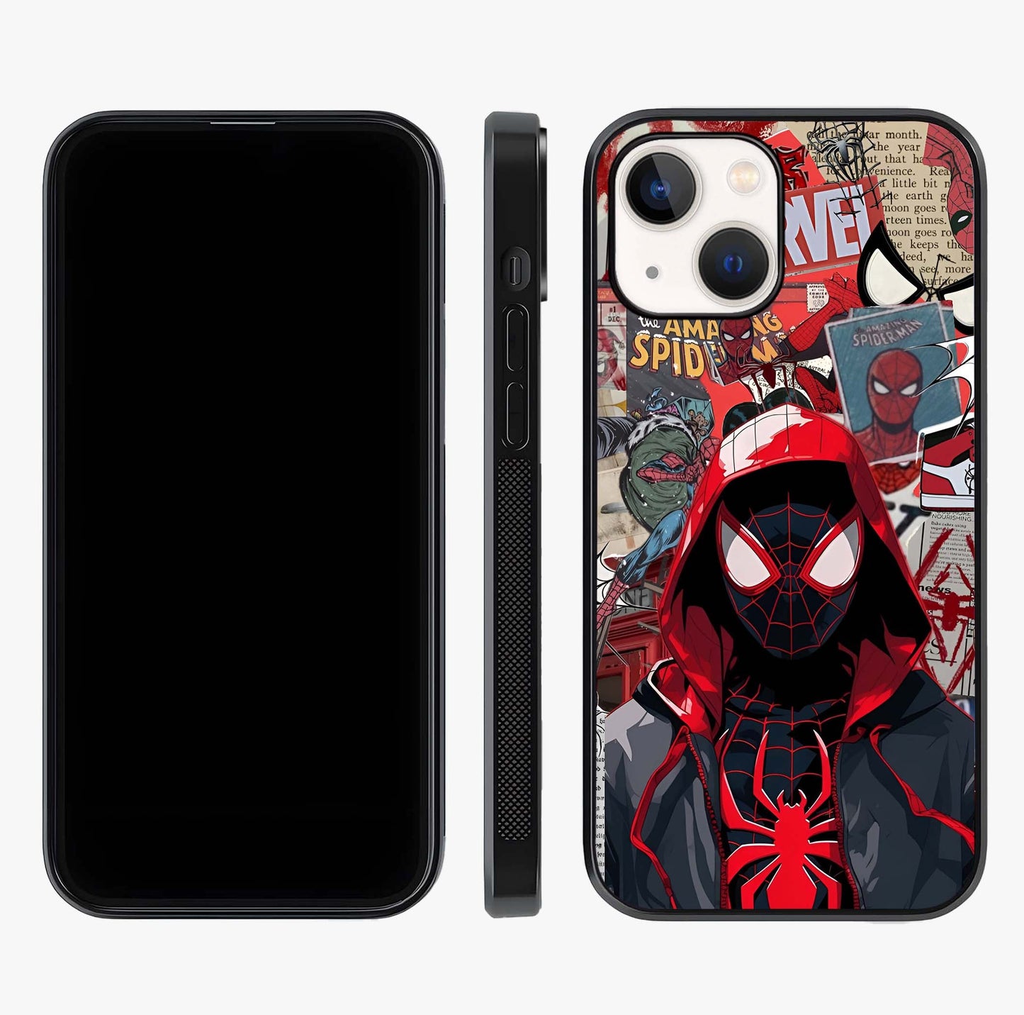 Spider Collage Street Glass Case displayed upright for full design visibility and premium finish.