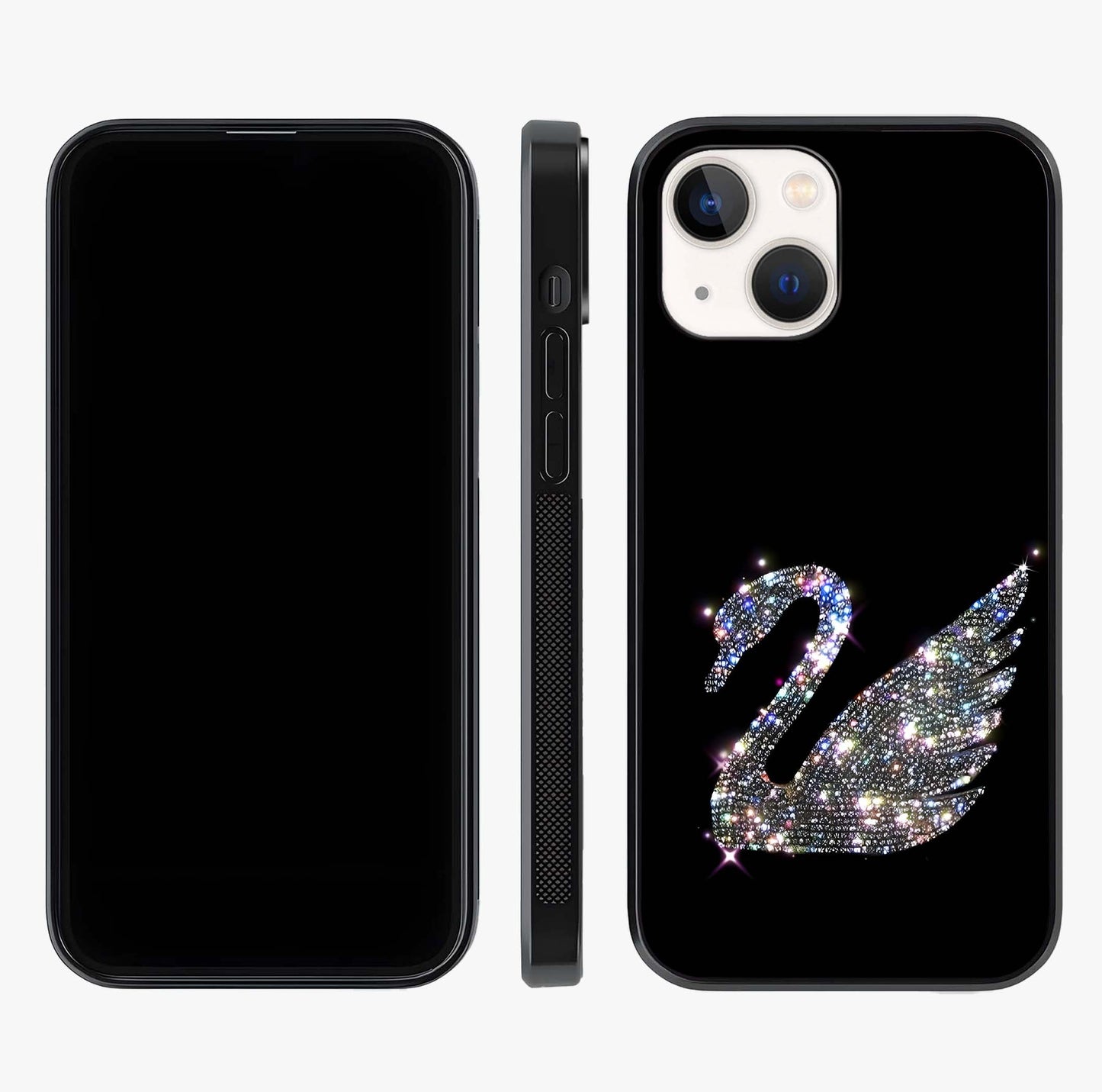 Starlit Swan Grace Glass Case displayed upright for full design visibility and premium finish.