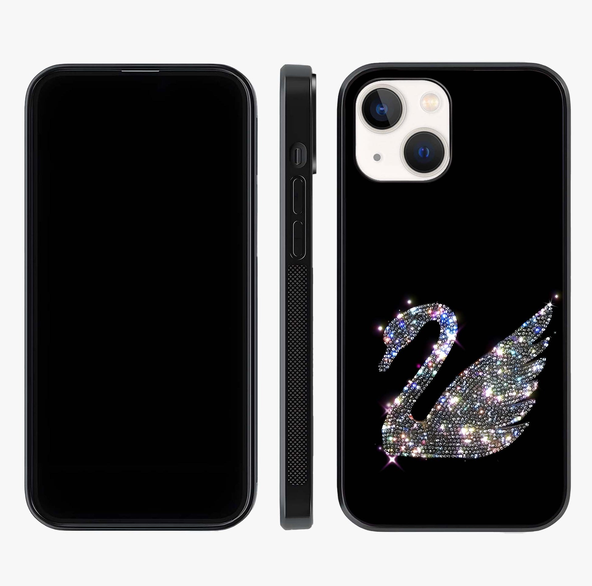 Starlit Swan Grace Glass Case displayed upright for full design visibility and premium finish.
