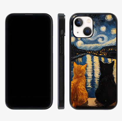 Starry River Cats Glass Case displayed upright for full design visibility and premium finish.