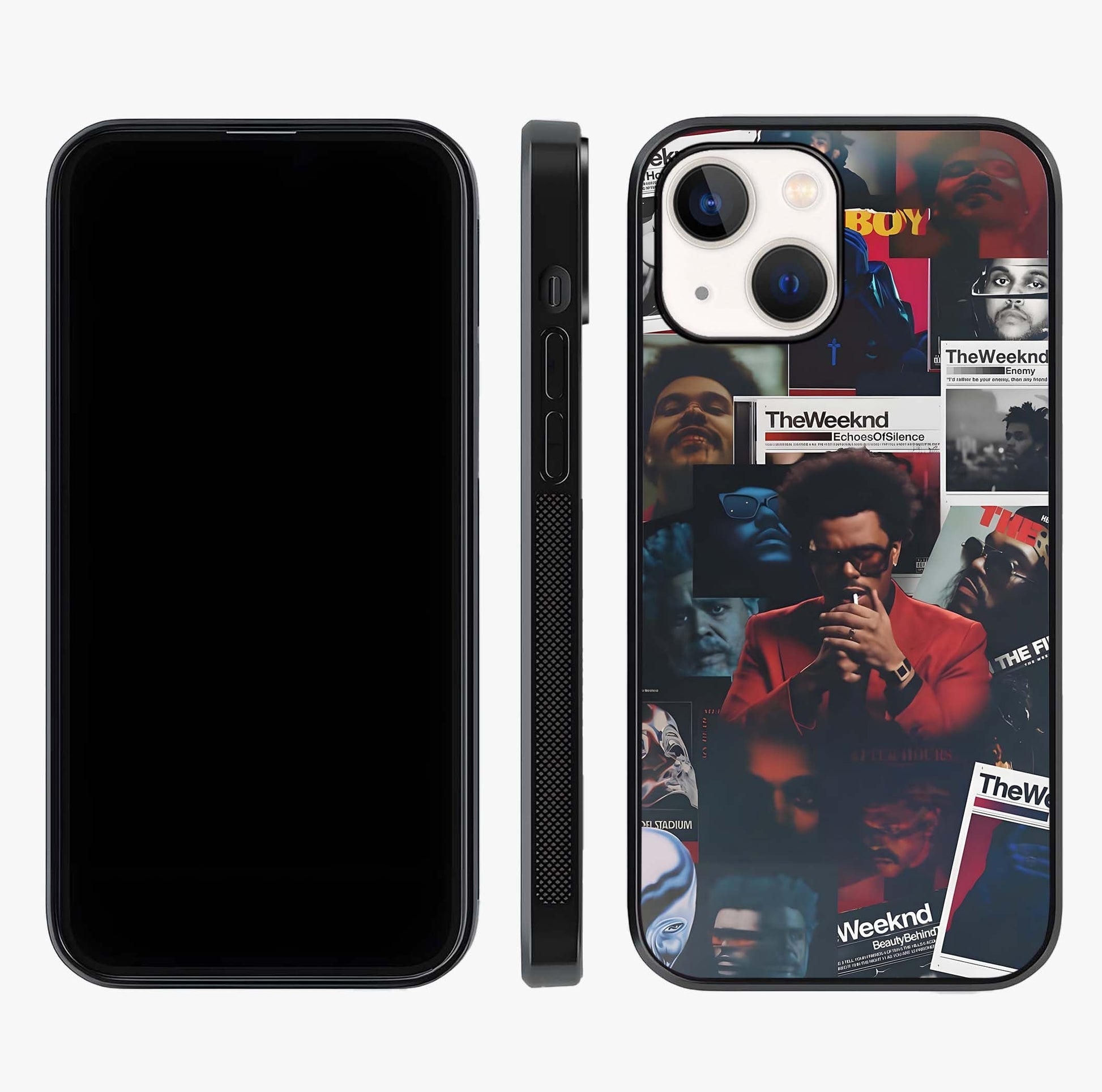 The Weeknd Glass Case displayed upright for full design visibility and premium finish.