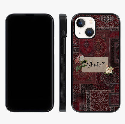 Velvet Wine Pattern Custom Name Glass Case displayed upright for full design visibility and premium finish.
