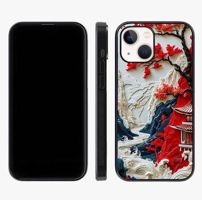 Whispers Of Sakura Waves Glass Case displayed upright for full design visibility and premium finish.