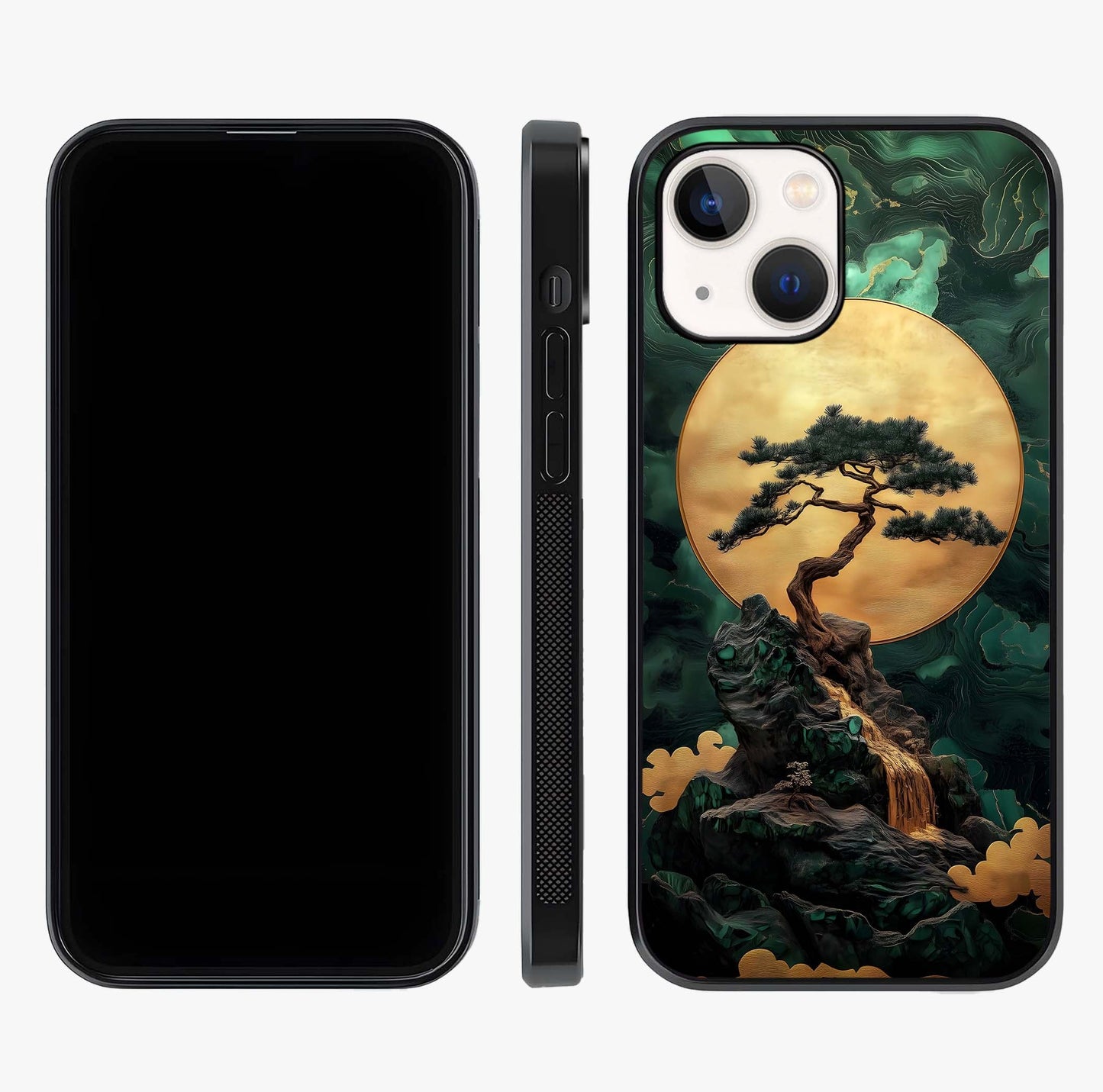 Zen Moon Rise Glass Case displayed upright for full design visibility and premium finish.