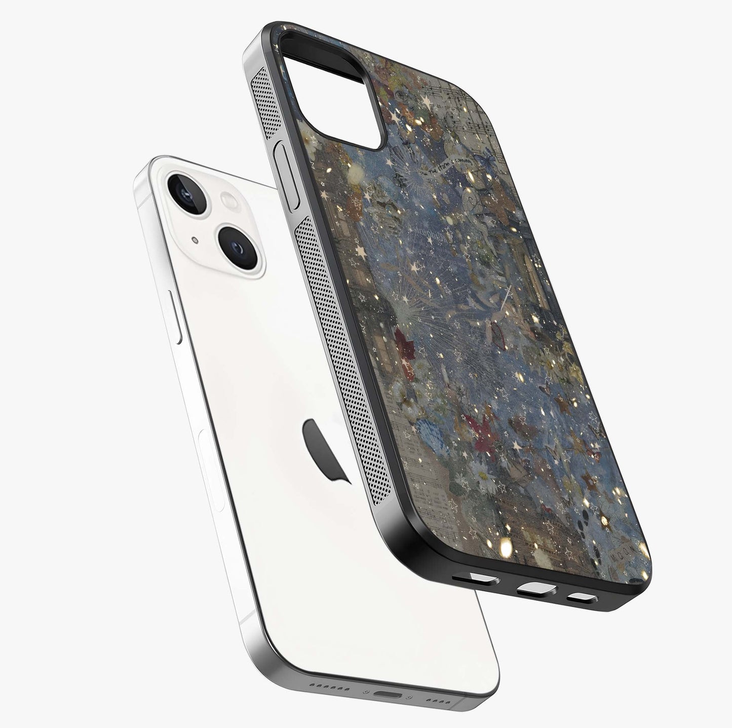 Aesthetic Astrolophia Glass Case laid diagonally highlighting side profile, edges and glossy glass shine.