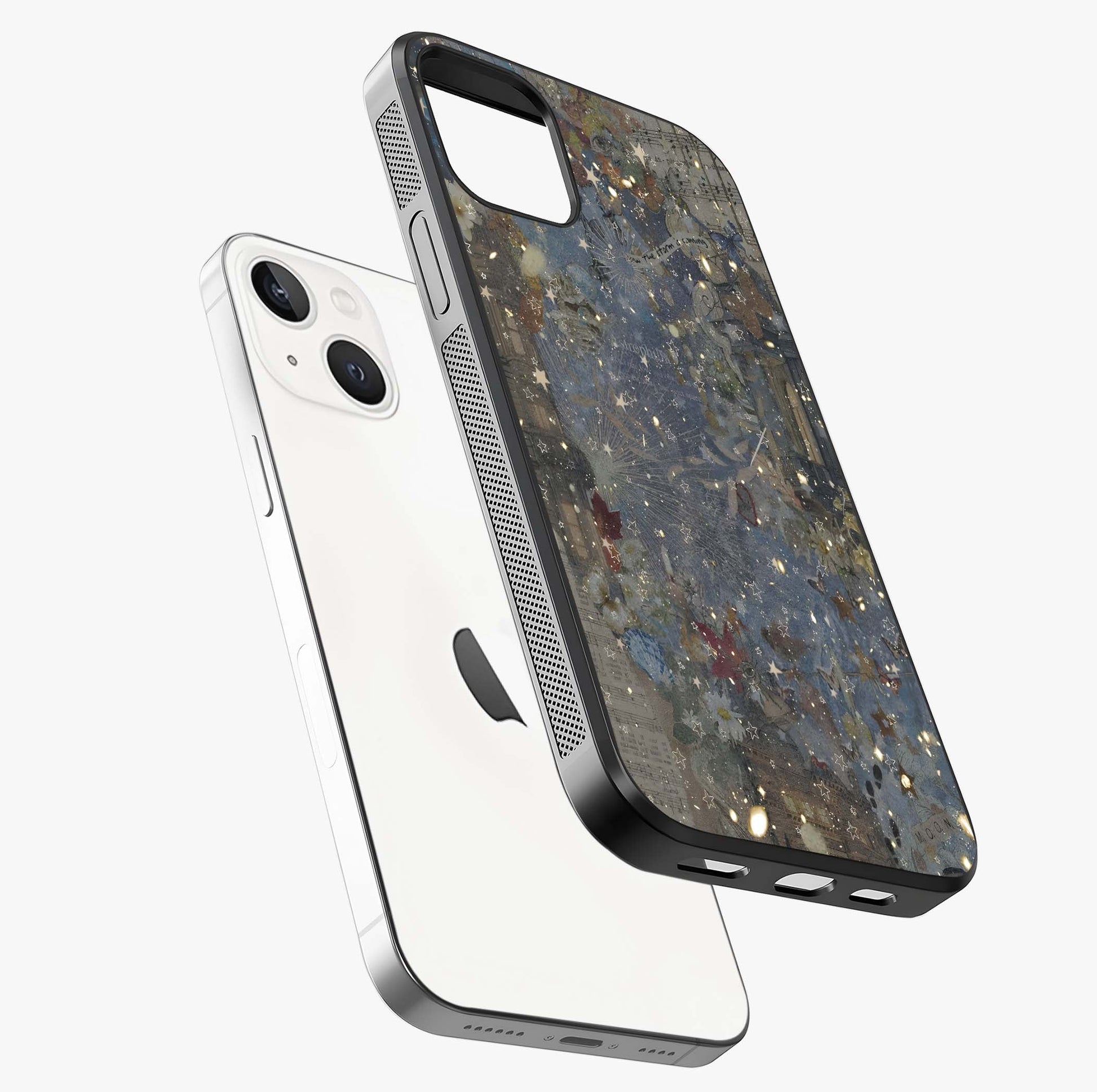 Aesthetic Astrolophia Glass Case laid diagonally highlighting side profile, edges and glossy glass shine.