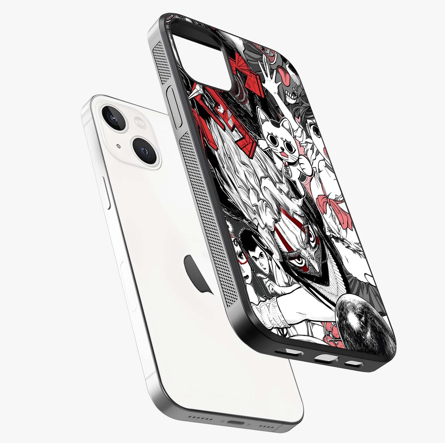 Crimson Chaos Panel Glass Case laid diagonally highlighting side profile, edges and glossy glass shine.