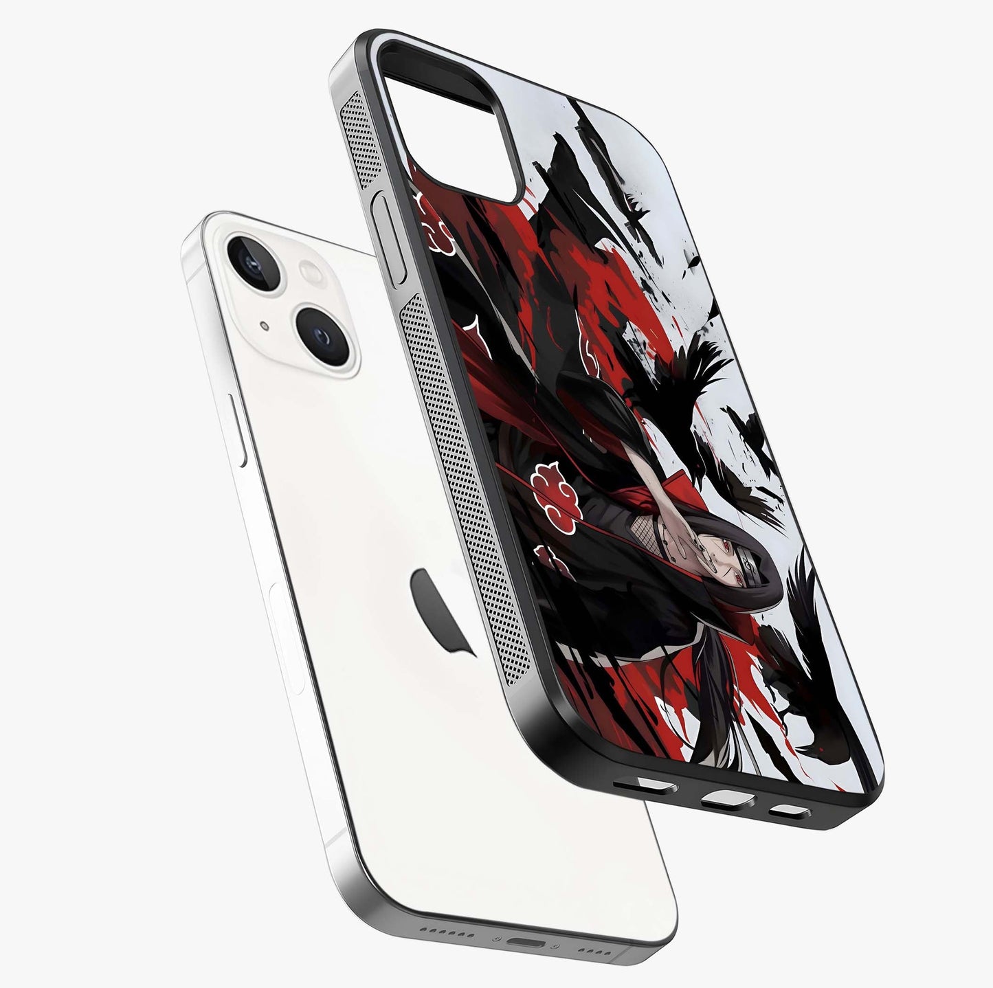 Crimson Crow Illusion Glass Case laid diagonally highlighting side profile, edges and glossy glass shine.