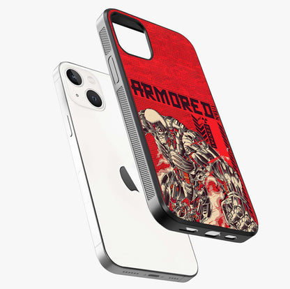 Crimson Mecha Titan Glass Case laid diagonally highlighting side profile, edges and glossy glass shine.