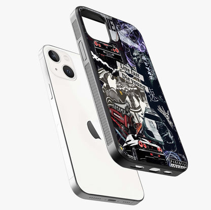 Die Young Glass Case laid diagonally highlighting side profile, edges and glossy glass shine.