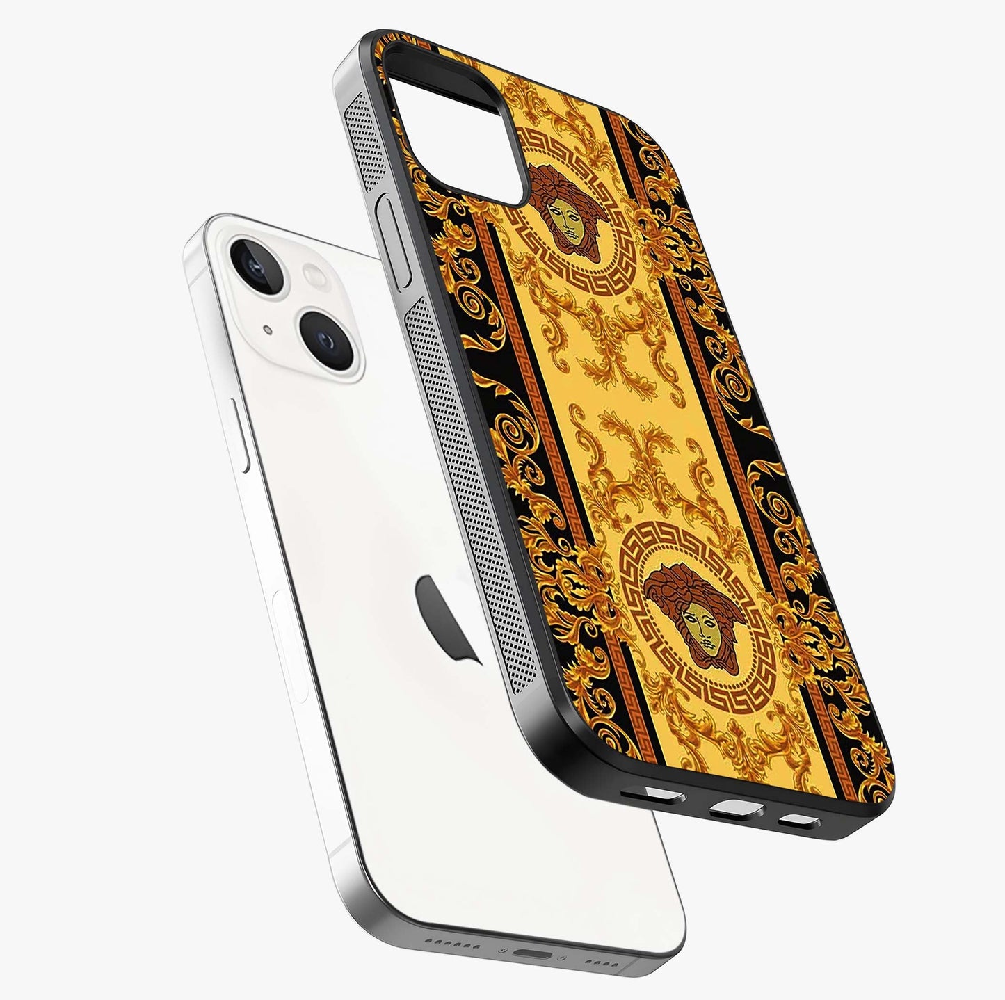 Golden Royal Heritage Glass Case laid diagonally highlighting side profile, edges and glossy glass shine.