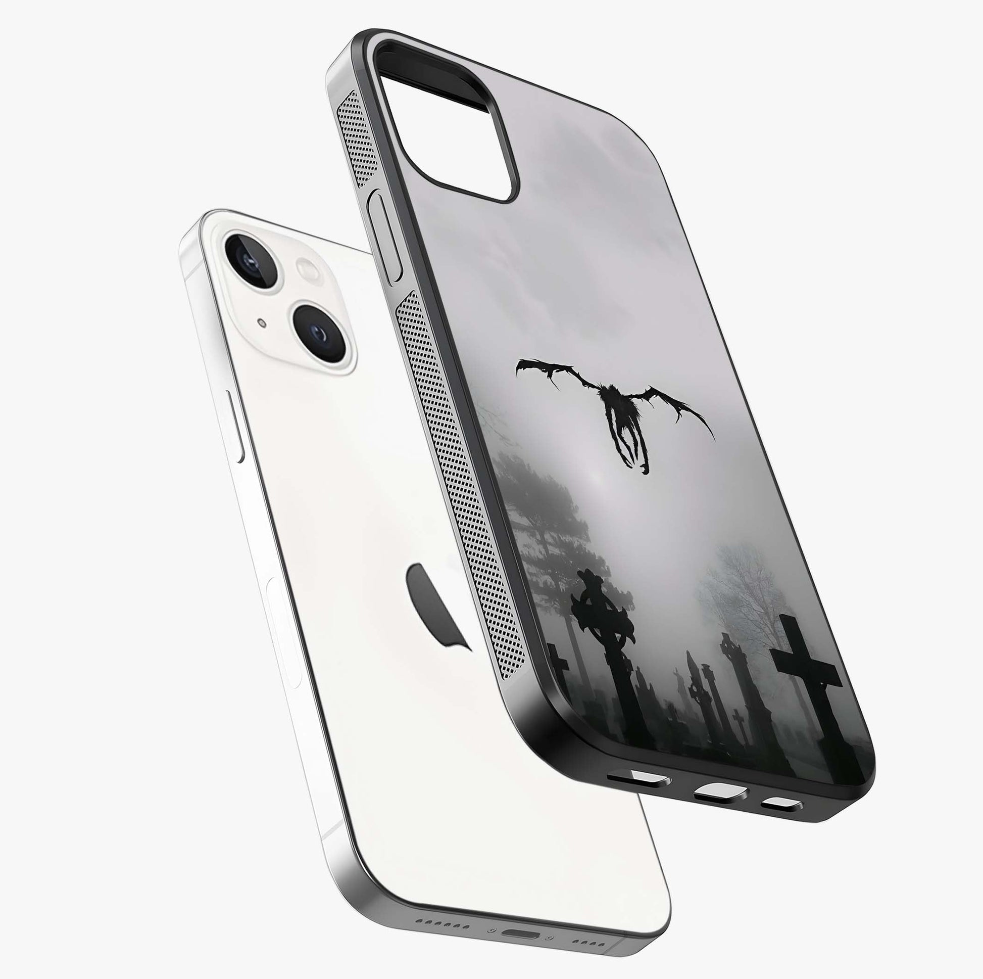 Graveyard Shadow Descent Glass Case laid diagonally highlighting side profile, edges and glossy glass shine.