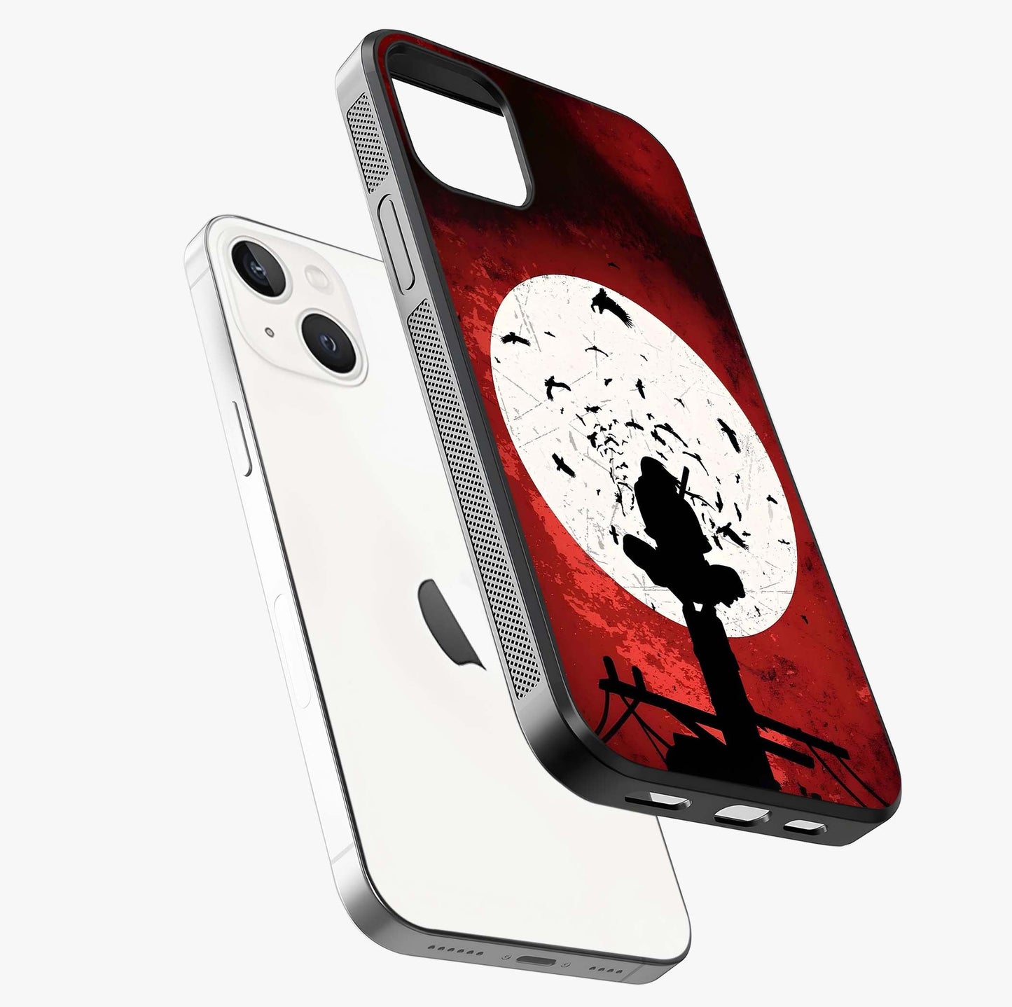 Itachi Limited Edition Naruto Anime Glass Case laid diagonally highlighting side profile, edges and glossy glass shine.