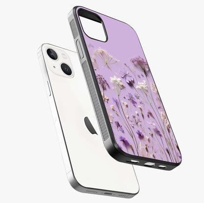 Lavender Blossom Dream Glass Case laid diagonally highlighting side profile, edges and glossy glass shine.