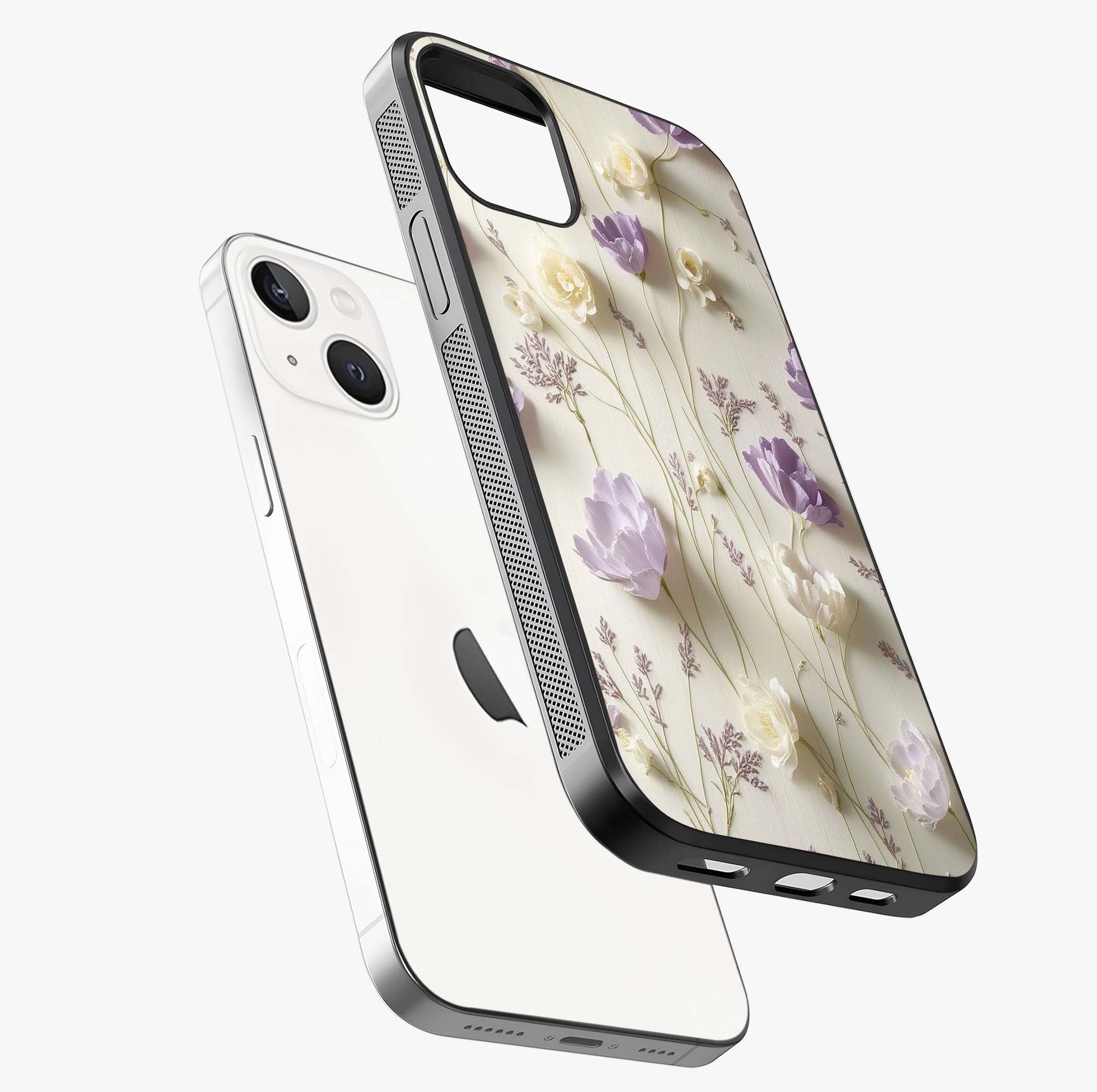 Lilac Breeze Harmony Glass Case laid diagonally highlighting side profile, edges and glossy glass shine.