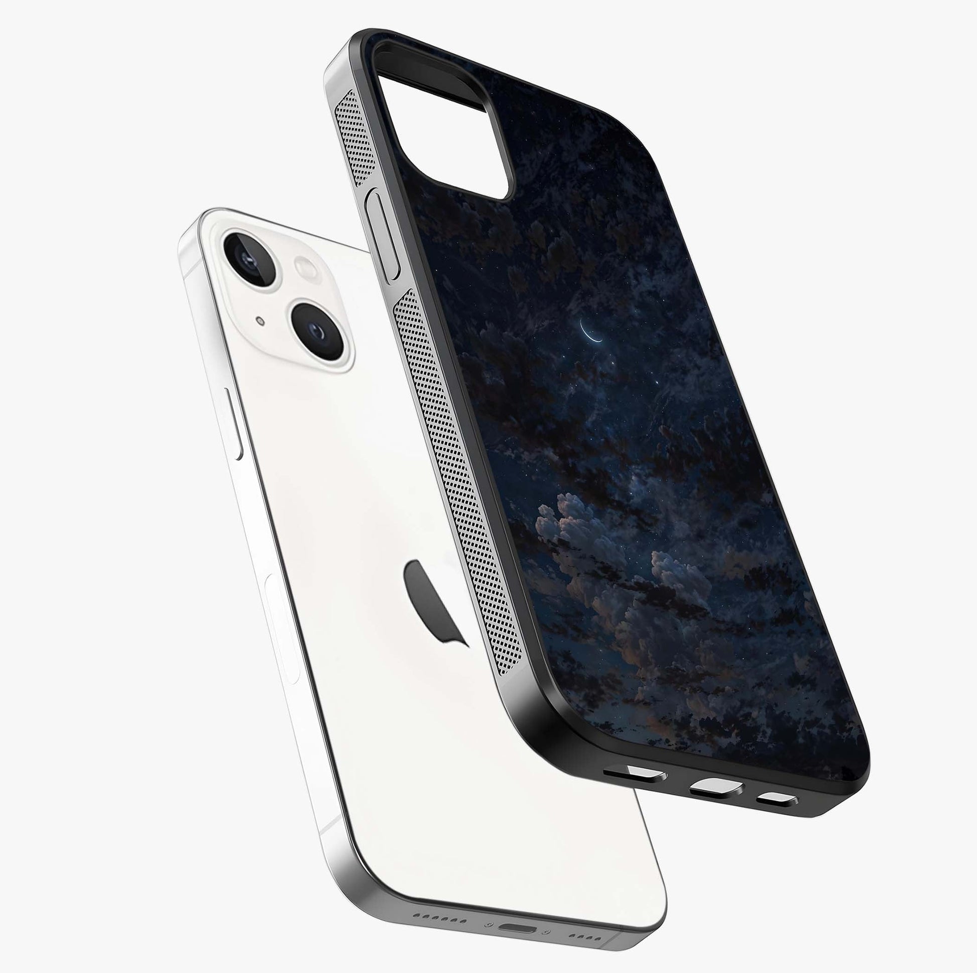 Lunar Veil Silence Glass Case laid diagonally highlighting side profile, edges and glossy glass shine.