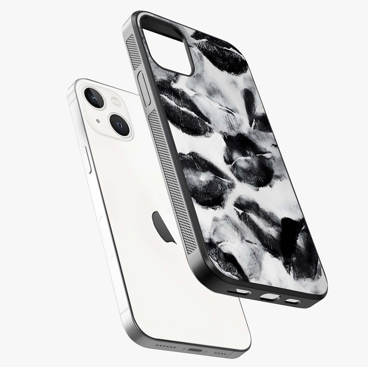 Midnight Kiss Marks Glass Case laid diagonally highlighting side profile, edges and glossy glass shine.