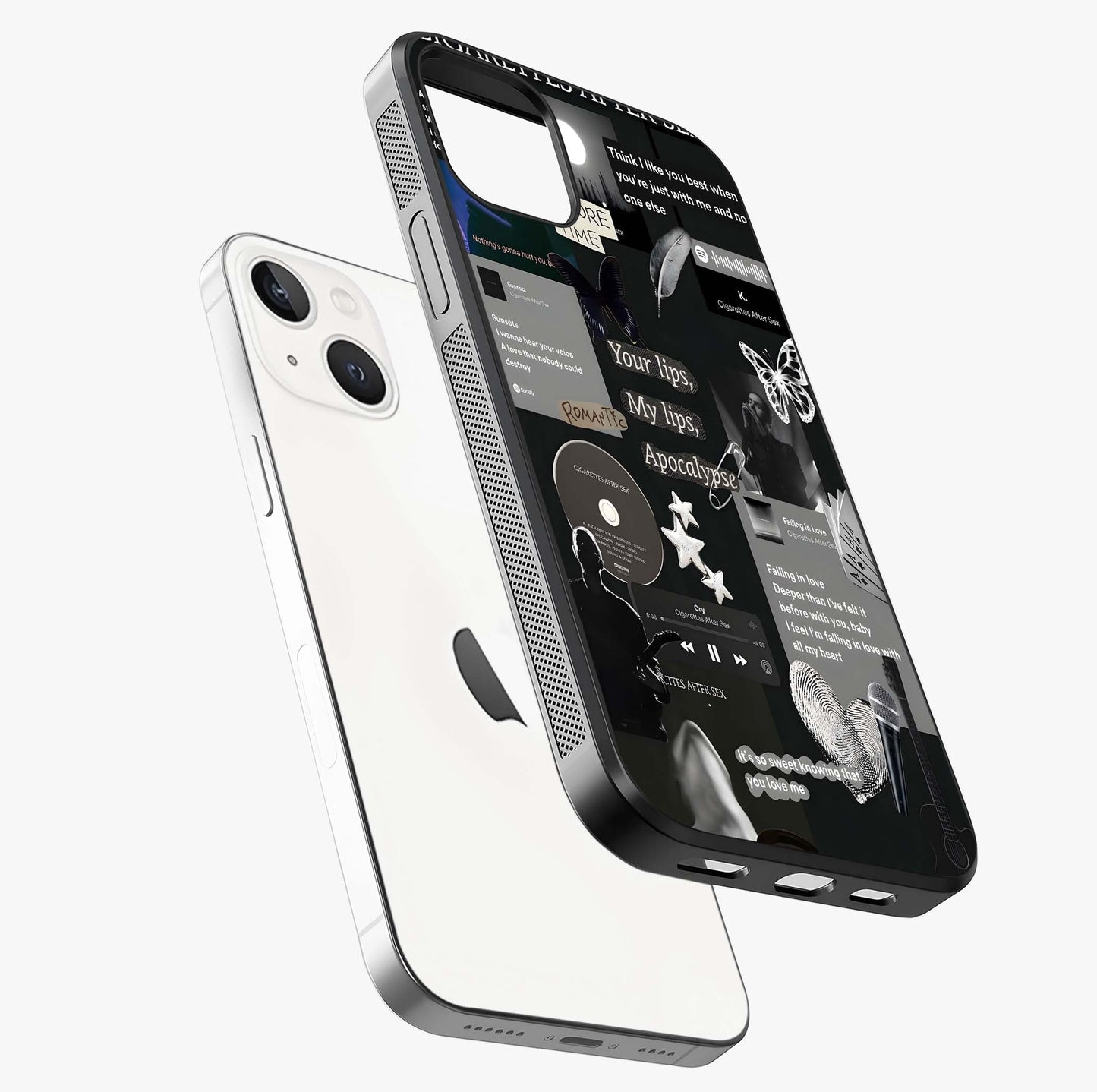 Midnight Love Echo Glass Case laid diagonally highlighting side profile, edges and glossy glass shine.