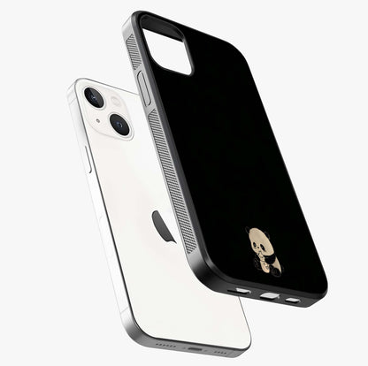 Midnight Panda Love Glass Case laid diagonally highlighting side profile, edges and glossy glass shine.